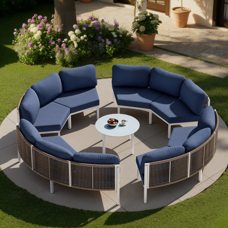  8 - Person Aluminum Patio Conversation Furniture Set with Table, Navy Blue