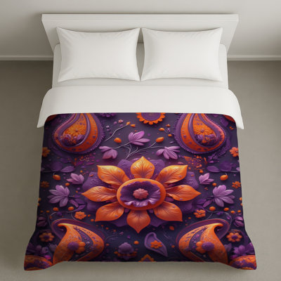 Purple Orange Paisley Floral Duvet Covers