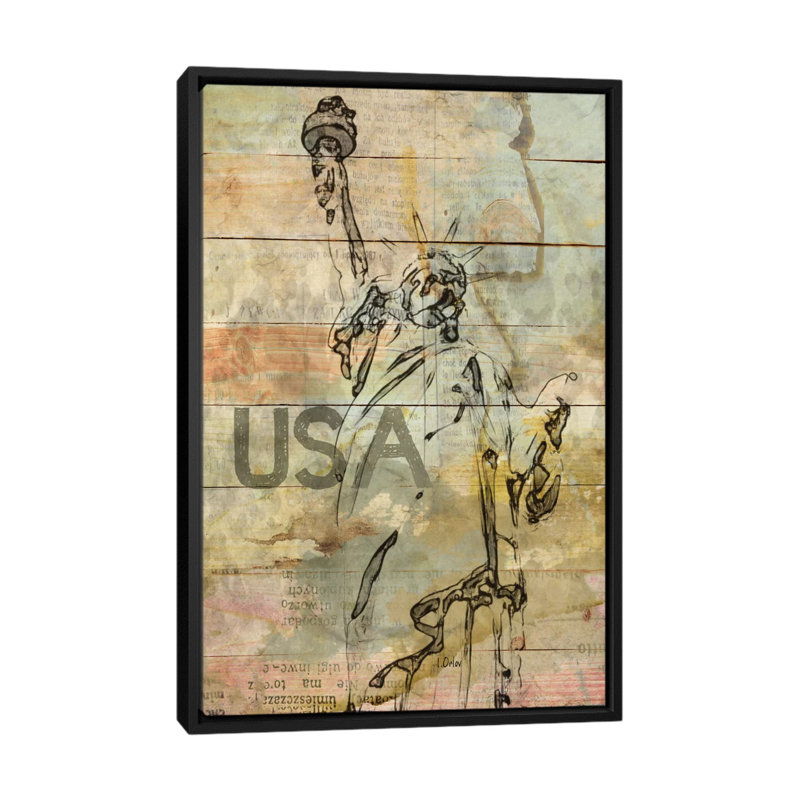 Lady Liberty, impression sur toile tendue, H 26 po x l 18 po x P 1,5 po, Toile avec cadre noir, Pas de tapis