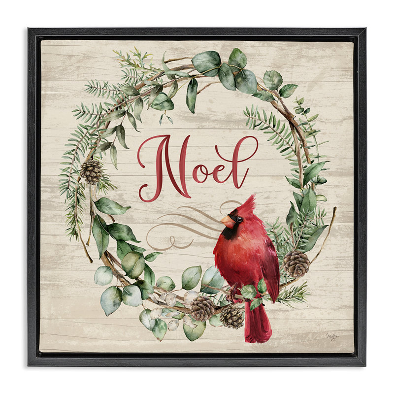 Couronne de Noël avec cadre flottant cardinal, design par Mollie B., H 25 po x l 25 po, Cadre flottant noir de jais