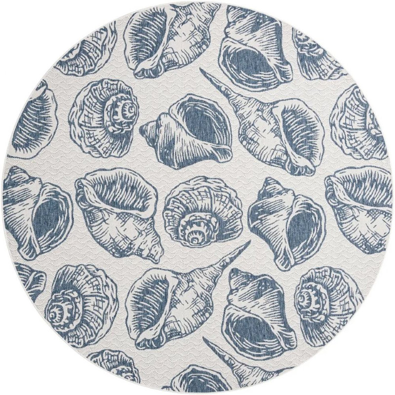 Tapis contemporain de couleur ivoire et bleu marine Avelynn, Rond 13 pi 1 po