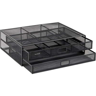 Metal Mesh Monitor Stand With Ventilated Laptop Riser And Storage Drawer For Office Desks