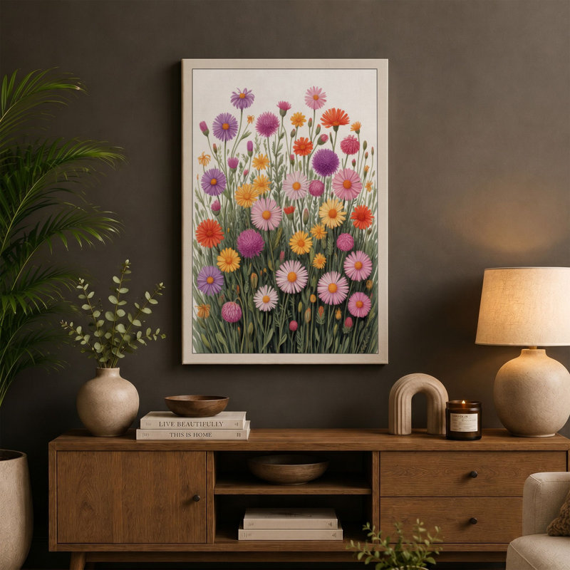 Garden Blooms Botanical - Wrapped Canvas, 24x16 - 61.0 x 40.6 cm, Ochre Border