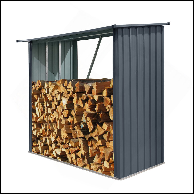 Outdoor Steel Firewood Rack,Open Wood Shed With Sloped Roof For Firewood,Pellet,Or Lumber Storage