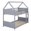 Lit superposé simple au dessus d'un lit simple, structure de lit superposé au sol en bois d'hévéa avec échelle et garde-corps et têtes et pieds de lit, lit superposé bas