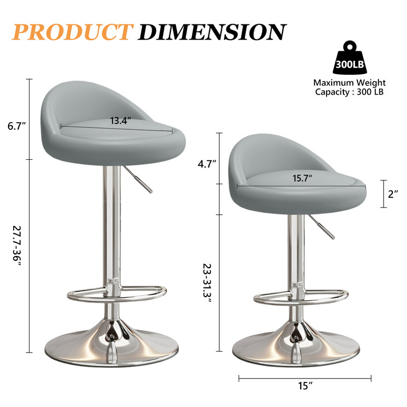 Swivel Upholstered Faux Leather Bar Stool with Steel Frame, Grey