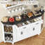 Buffet 59 po avec rangement, pieds en bois massif, buffet avec portes en verre, 2 tiroirs et 2 portes doubles, armoire-bar Farmhouse avec tablette réglable pour le salon, la cuisine et le vestibule (blanc)