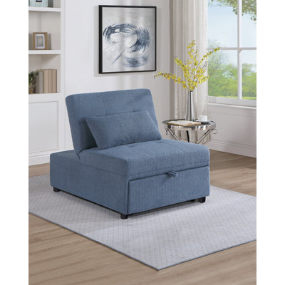 Fauteuil-lit convertible en sherpa capitonné avec coussin décoratif bleu + tissu + 1 siège + contemporain + moderne