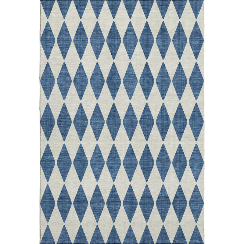 Tapis bleu marine Cerrito AMF578 lavable à la machine de qualité supérieure, Rectangle 2 pi 6 po x 3 pi 10 po