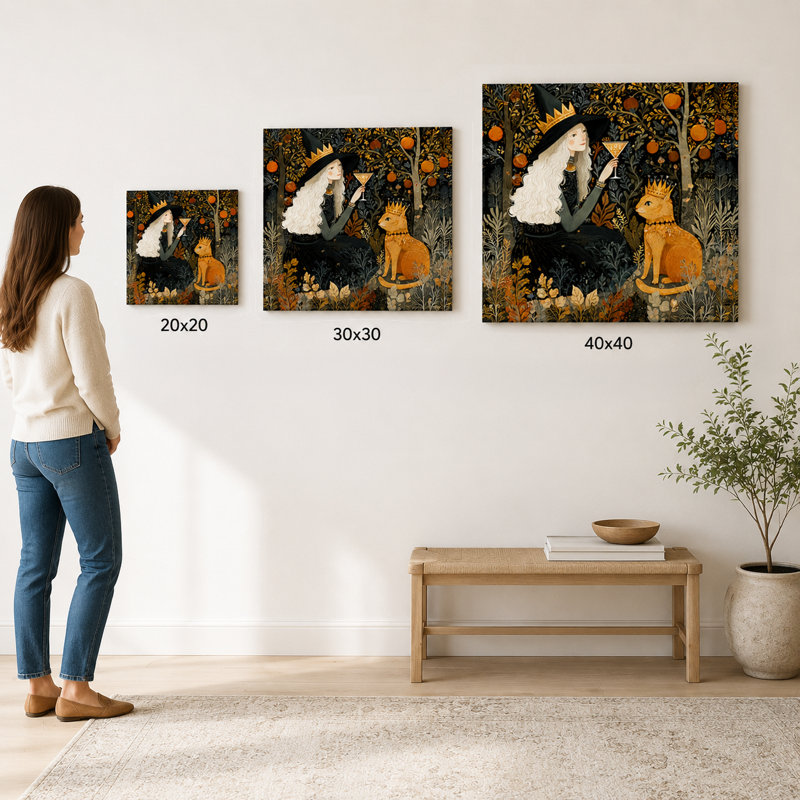 «Witch and Cat with Golden Crown», art mural sur toile tendue, H 20 po x l 20 po