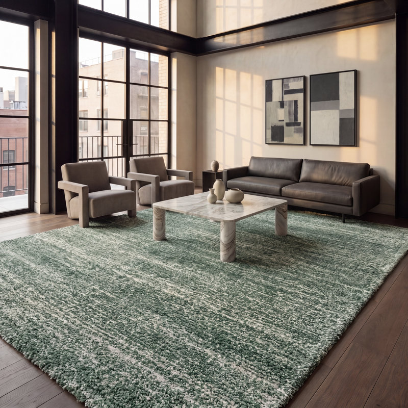Tapis abstrait Arayeli Performance, Green/Ivory, Rectangle 10 pi x 14 pi