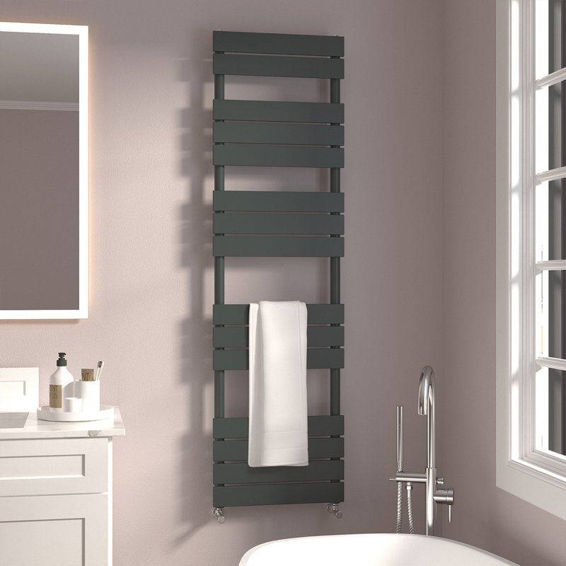 Noella Anthracite Flat Panel Towel Rail Designer Radiator, 120cm H x 60cm W x 6.2cm D