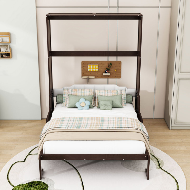 Grand lit escamotable en bois avec chaise, Espresso