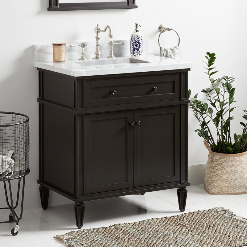 Elmdale 30" Freestanding Mahogany Single Basin Vanity Rectangular Undermount Sink, Charcoal Black, Carrara Marble, 8" Centers