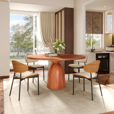 5PCS Solid Wood Dining Table Set For 4 Seats - Round Kitchen Table Dining Chairs