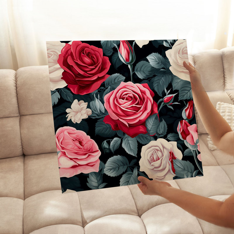 Floral Rose Pattern III Classical Unframed Art Print, 24" H x 24" W