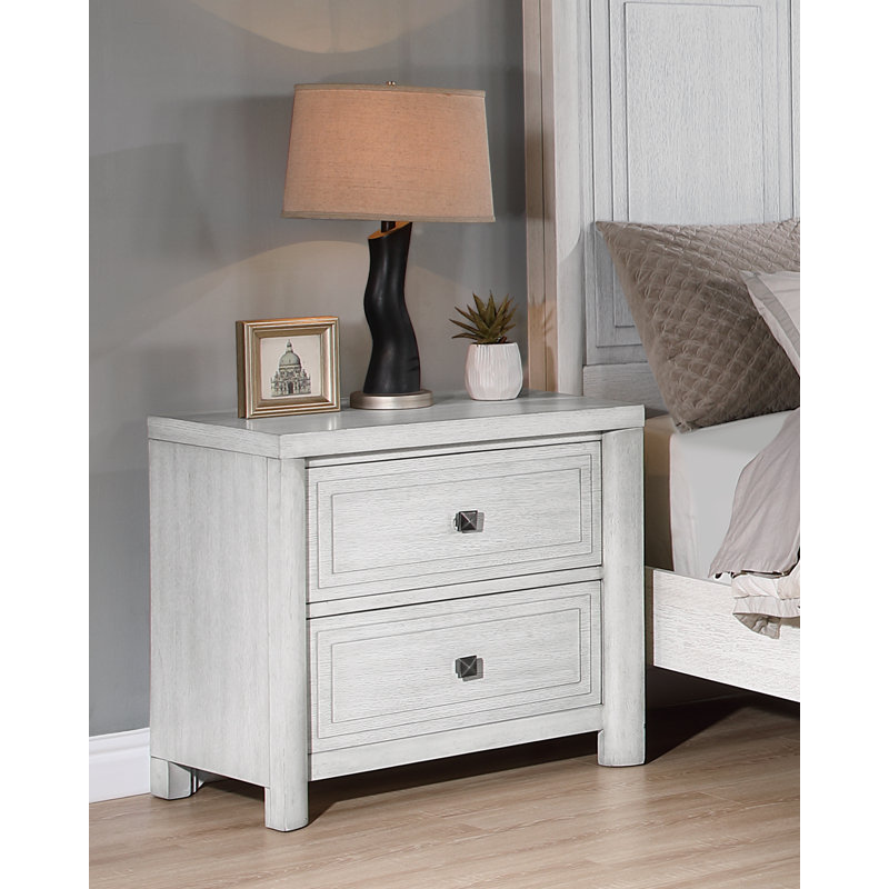 Red Barrel Studio® Tyionna 2 Drawer Nightstand | Contemporary Bedside Table W Built-in Usb A/c Charging Station |matching King/queen Bedframes, Storage Dressers, Mirror Available | Cerused White Oak Wood