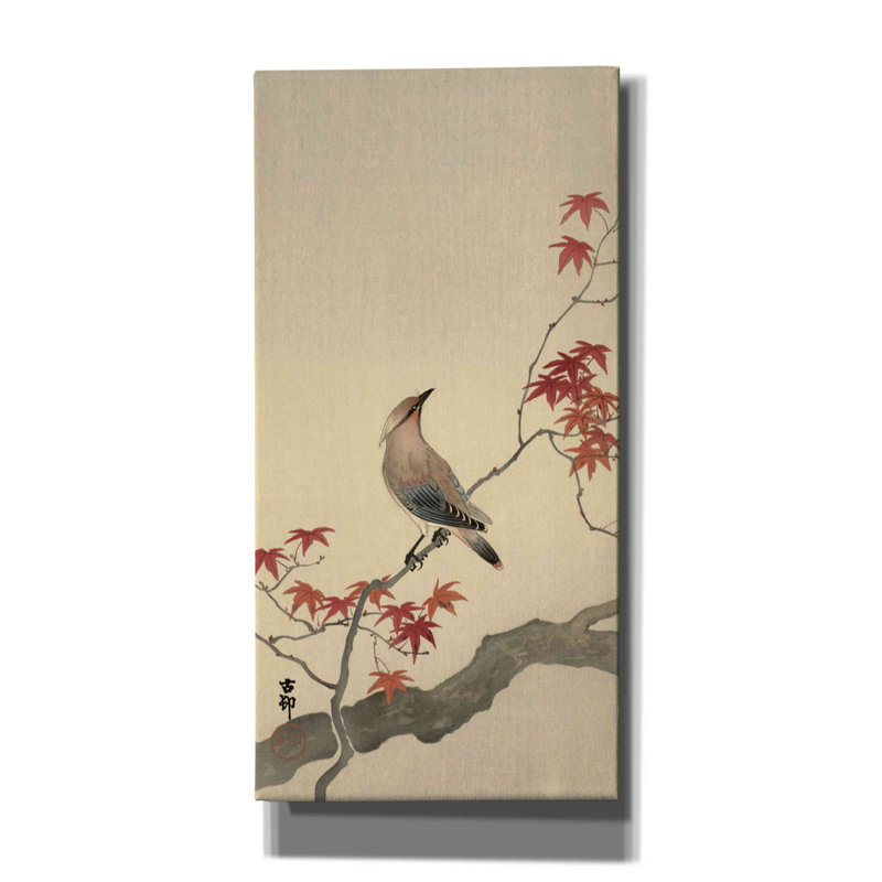 «Japanese Waxwing on Maple 1900-1936» par Ohara Koson, art mural sur toile, H 40 po x l 20 po x P 1,5 po