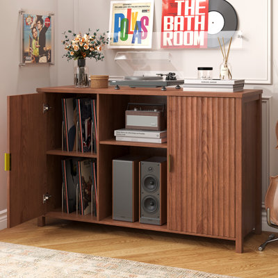 Support pour tourne-disque de style Mid-Century moderne de 47,2 po avec rangement en vinyle |