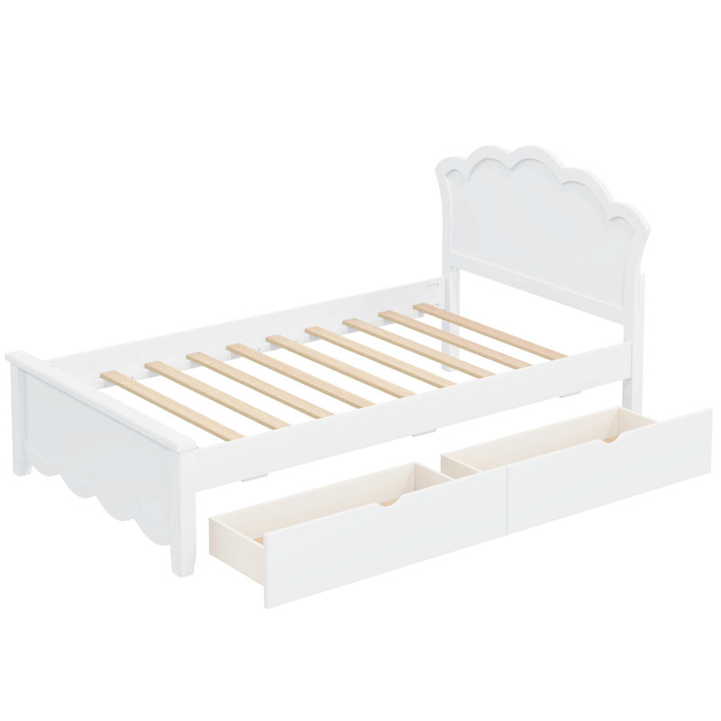 Wood Platform Bed with Headboard and Storage Drawers