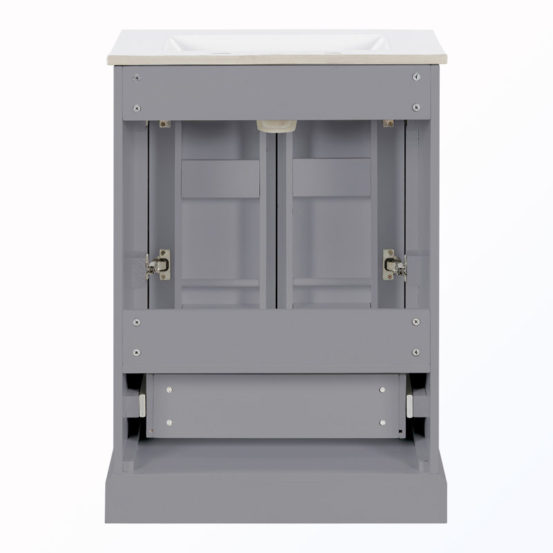Meuble-lavabo avec lavabo, 1 tiroir et 2 portes à fermeture en douceur, Gris