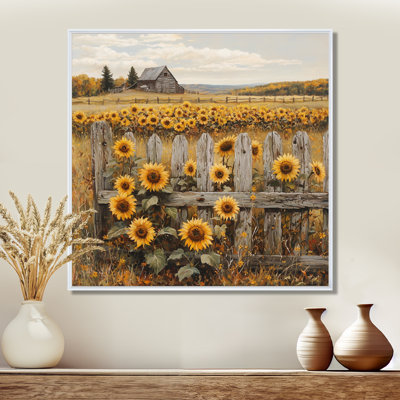 Donara Sunflowers Beside The Farm Fence V - Art mural sur toile, tournesols