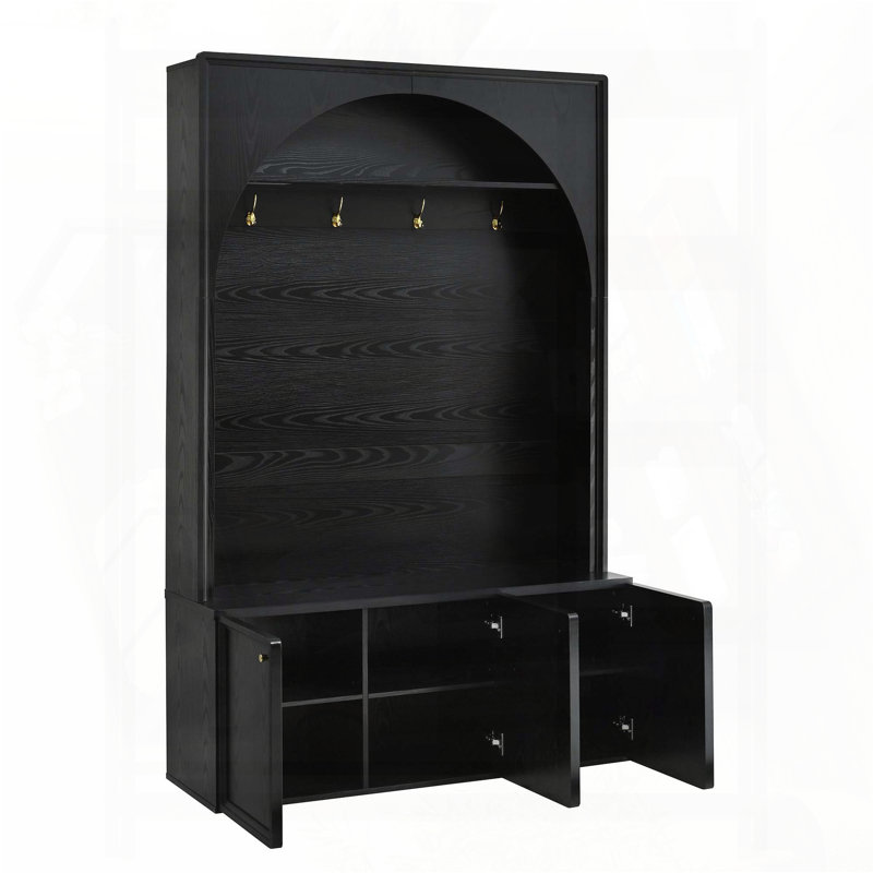 All-in-One Farmhouse Hall Tree with Adjustable Shelves (Black), Black