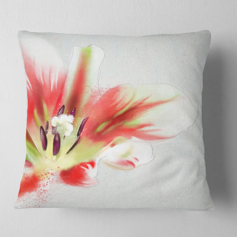 Grand coussin floral tulipe aquarelle, 18 po x 18 po, Coussin décoratif