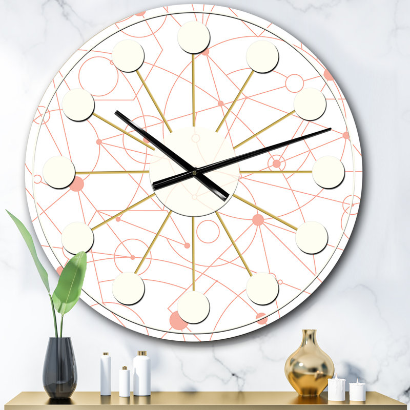 Horloge murale rétro Mid-Century, Grand, Rose