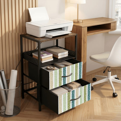 Table de chevet 2 tiroirs avec station de charge, table de chevet pour chambre avec ports USB et amp; Imprimé noir Outlet