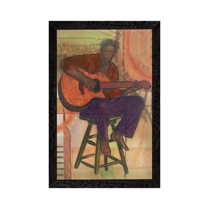 Mr Guitarman by Fred Odle - Floater Frame Print on Canvas, Black Framed