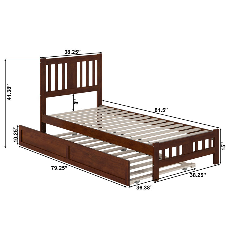 Anakin Solid Wood Platform Bed with Matching Trundle, Walnut, Twin XL