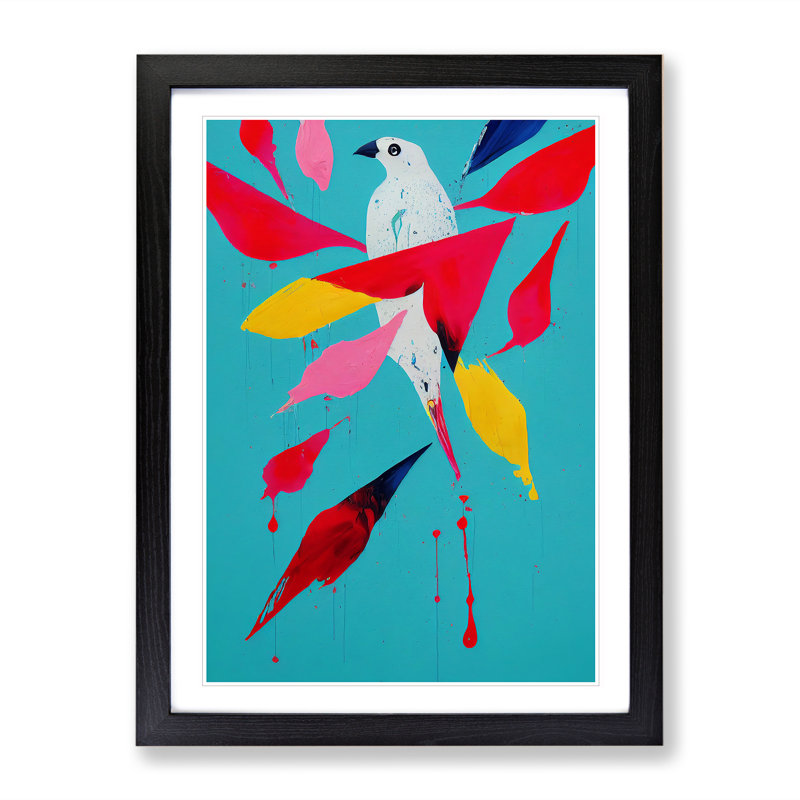 XV1022-3293X Painted Bird No.1 Abstract - Single Picture Frame Painting, Black, 64cm H x 46cm W x 2cm D