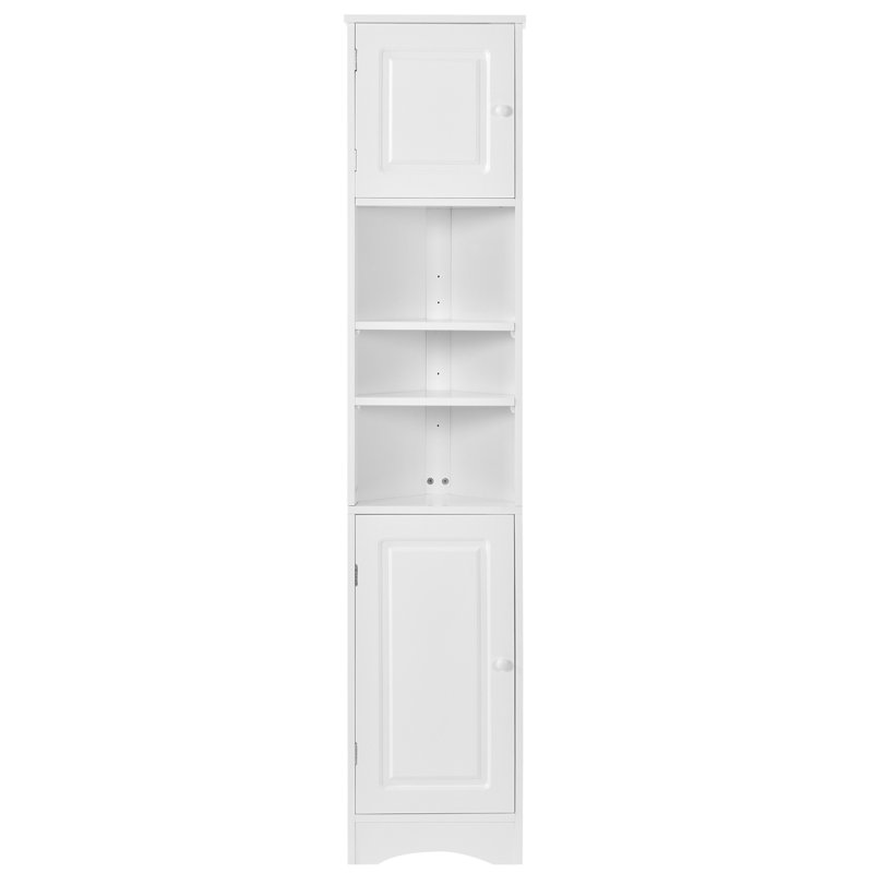 Multi-Functional Corner Cabinet Tall Bathroom Storage Cabinet With Two Doors And Adjustable Shelves, Open Shelf, White