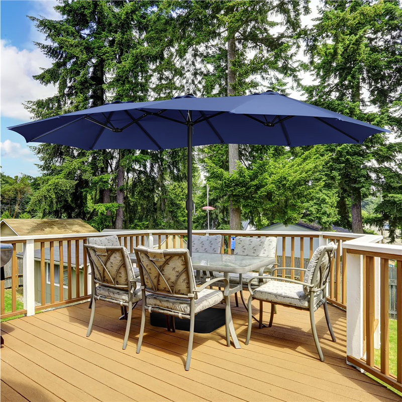 Parasol de marché rectangulaire de 15 pi x 9 pi avec base, parasol de patio triple, bleu marine (sable non inclus), Marine