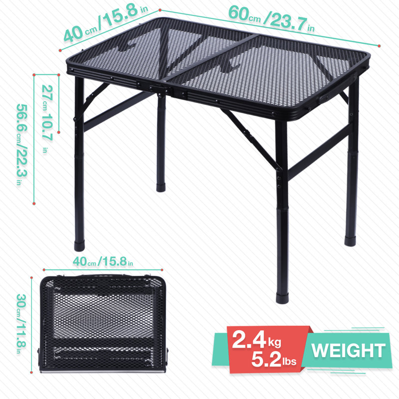 Table de camping extérieure Birzer, H 22,3 po x l 15,8 po x L 23,7 po
