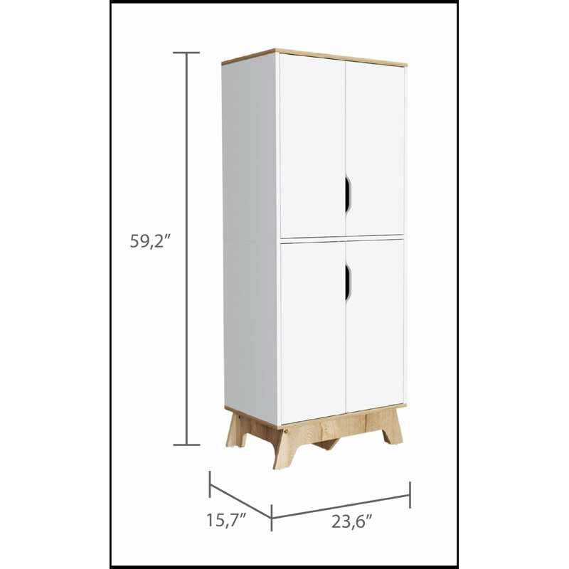 Garde-manger rectangulaire en chêne clair Brinnon avec tablettes et tiroirs spacieux pour des solutions de rangement modernes