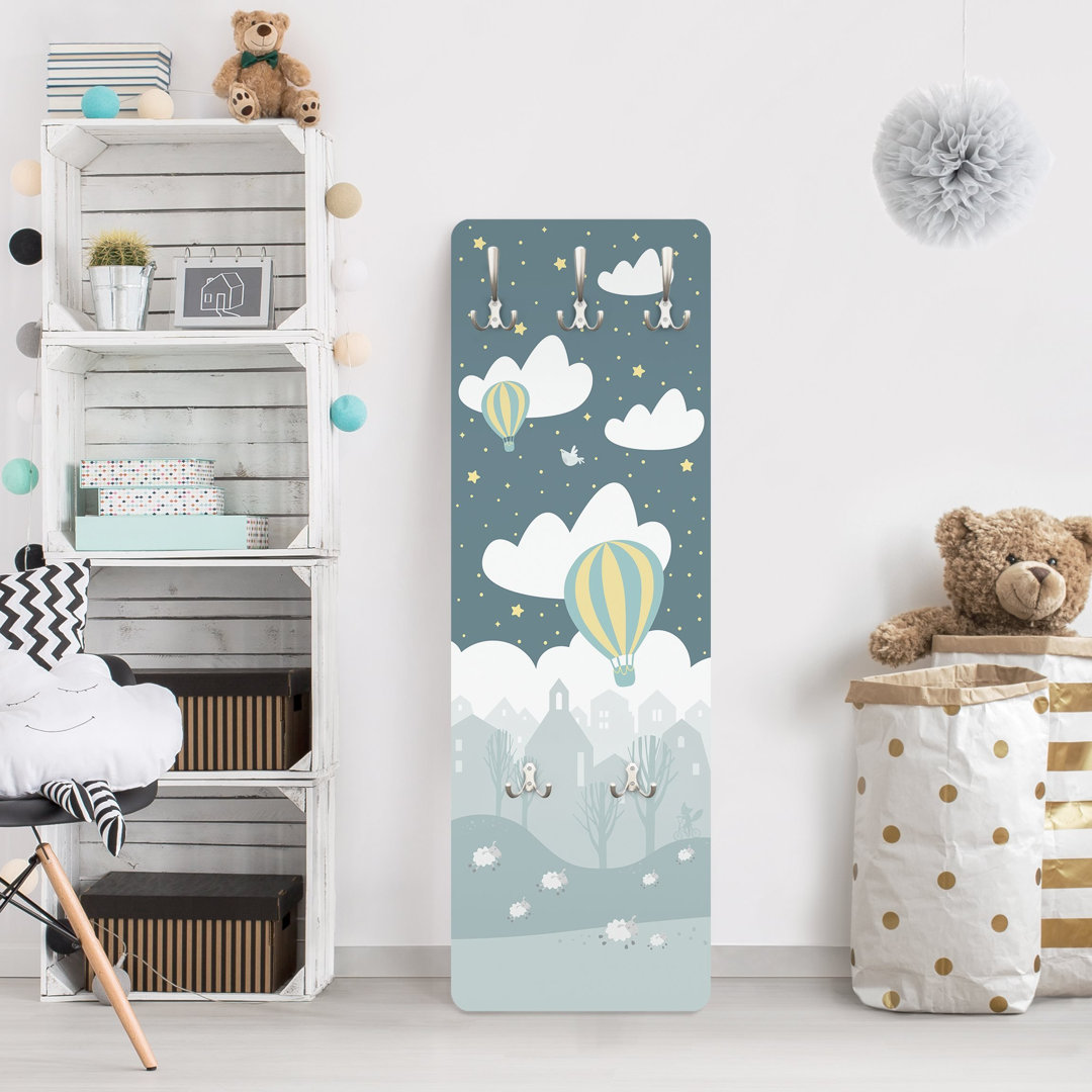 Cloudy Sky with Trees and Houses Wall Mounted Coat Rack
