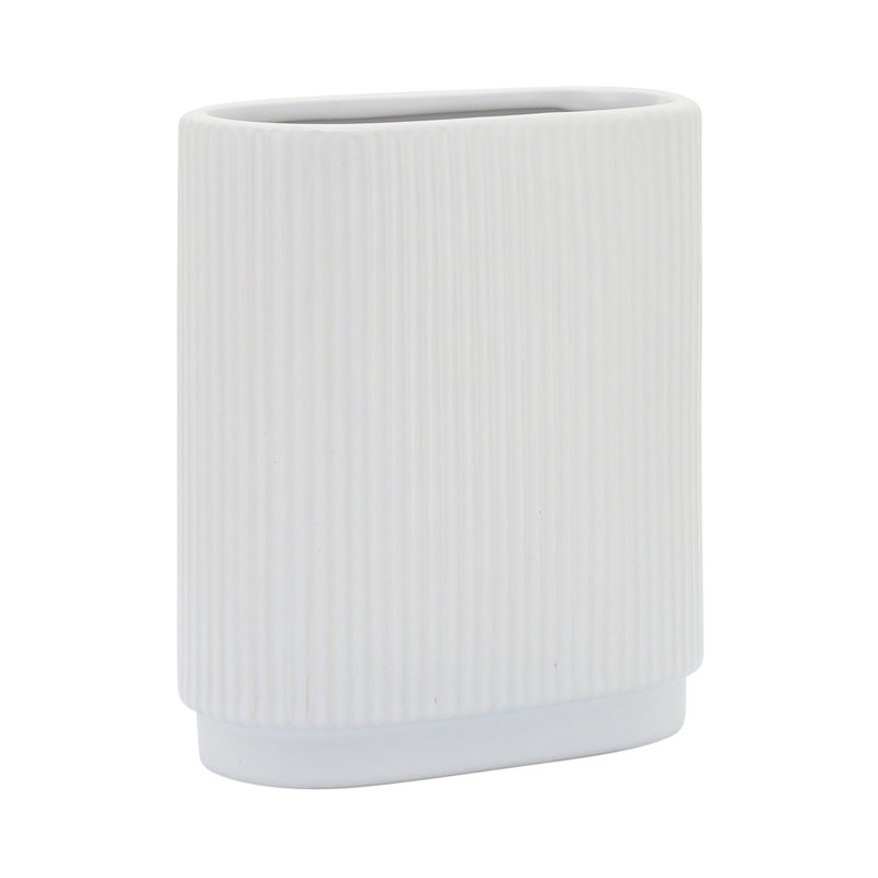 Vase en céramique Brix, H 8 po x l 7 po x P 3 po, Blanc