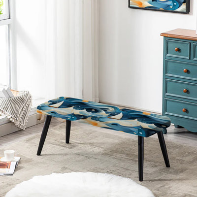 Blue and White Wave - Banc rembourré noir Coastal