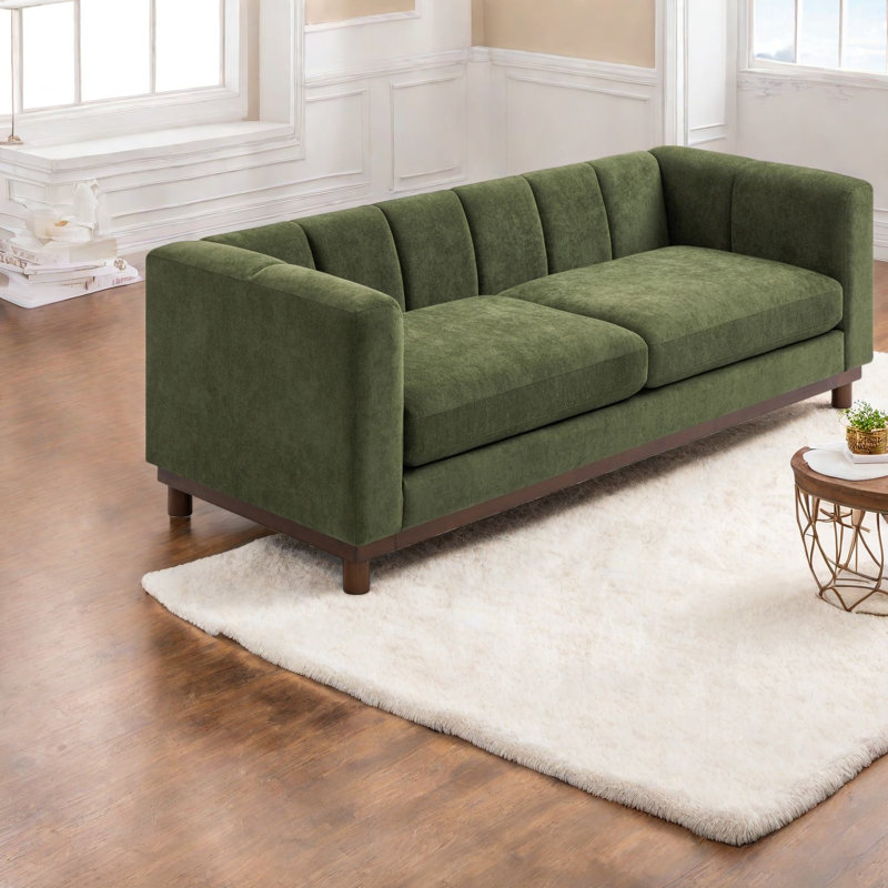 Canapé en chenille spacieux et moderne, causeuse verte confortable pour le salon