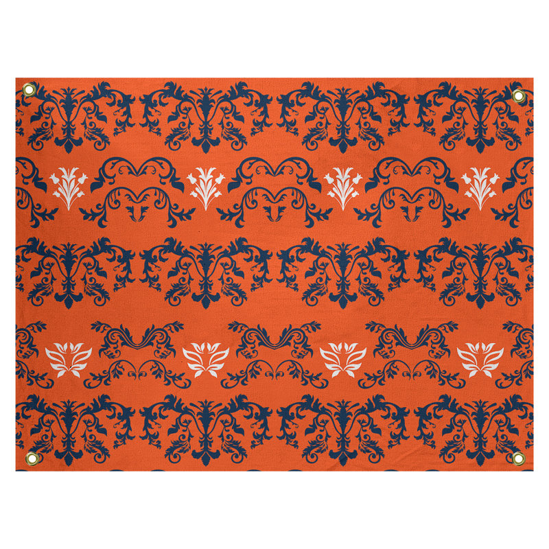 Tapisserie baroque polyester polyester Denver, H 50 po x l 59 po, Orange / Noir / Blanc