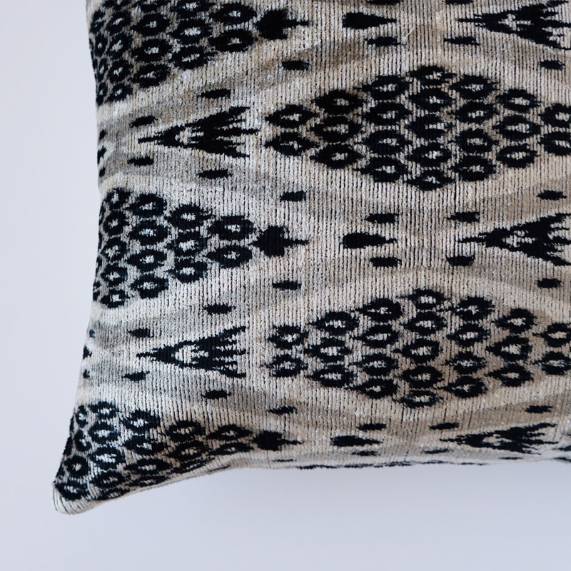 Kara Feather Throw Pillow, 20" x 20", Black/White Ikat