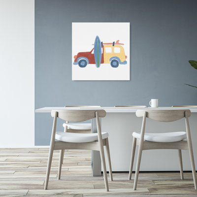 «Retro Beach Surf Wagon Classic Playful Retro Coastal», reproduction d'art mural