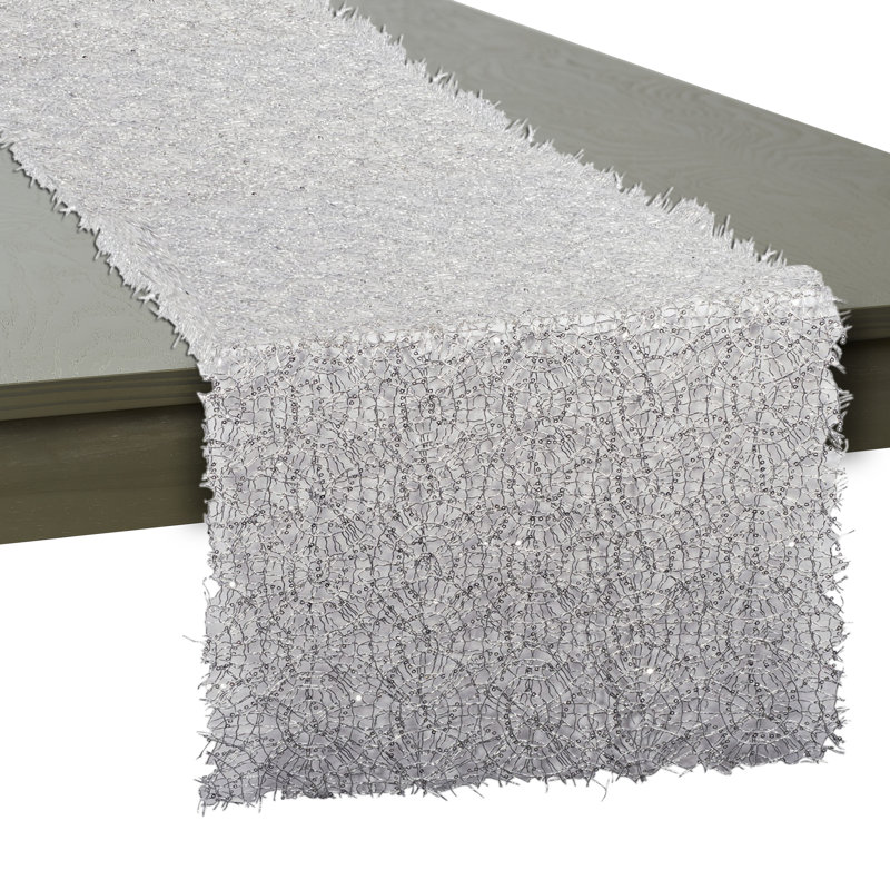 Julia Sequin Mesh Table Runner, Silver