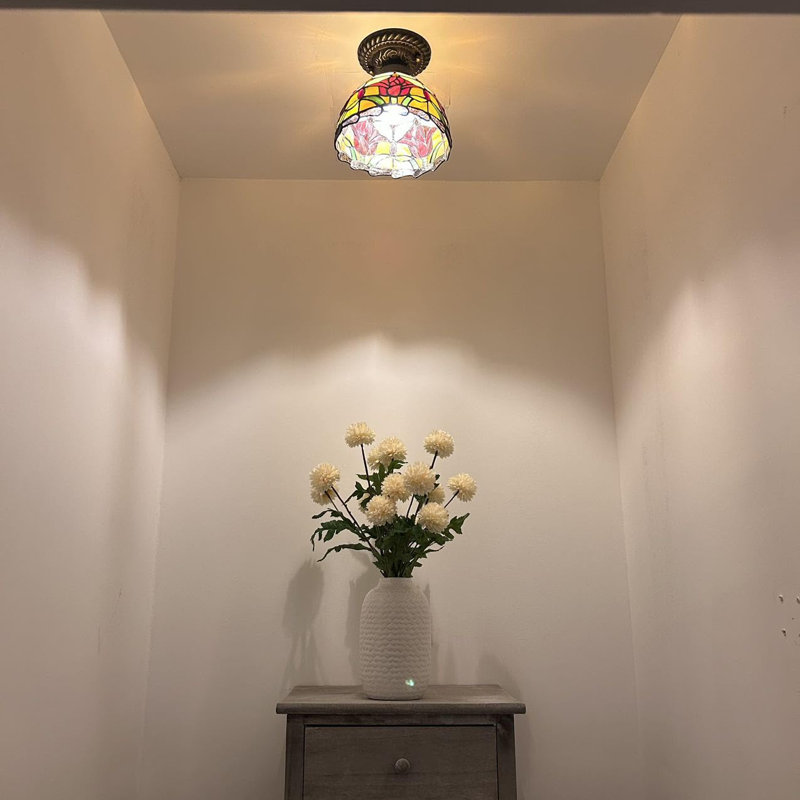 8'' 1 - Light Bowl Ceiling Fan Light Kit, Yellow/Red