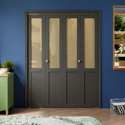 Double Rattan Folding Doors With Hardware Unfinished Bi-Fold Interior Doors, 2 Doors