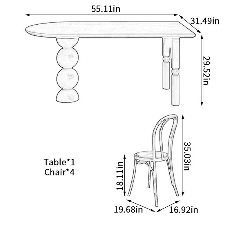 Ensemble de table de salle à manger Black Retro Creative, H 29,52 po x L 55,11 po x l 31,49 po