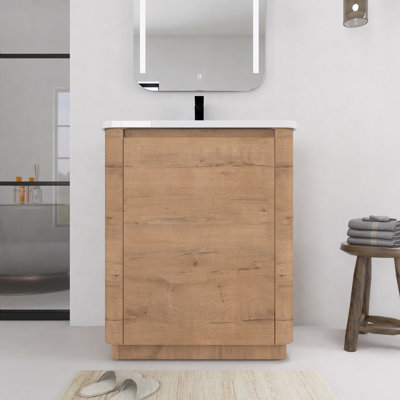 Meuble-lavabo autoportant de 71 cm (28 pouces) avec lavabo en céramique et portes à fermeture en douceur