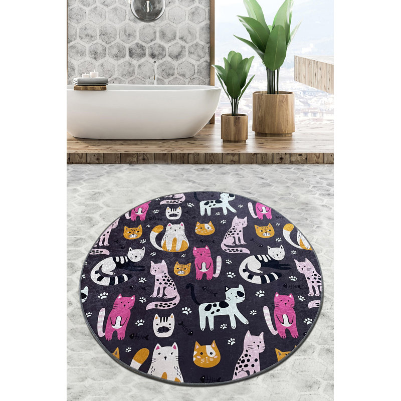 Tapis de bain de luxe, 39,4 pouces de diamètre, 100% polyester, 700 g / m² | Antibactérien, antidérapant, dessous, hauteur de poils de 0,4 pouce | Lavable à la machine à 86 ° F, idéal pour les salles de bain modernes, conception douce et durable